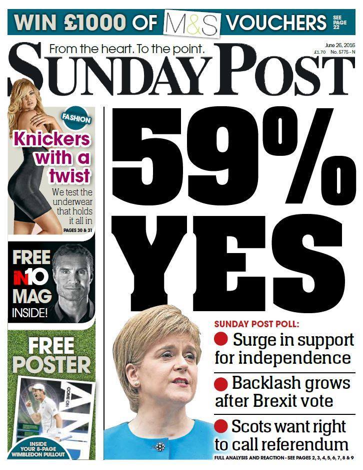 End Of The Uk New Survey Shows 59 Support Scottish Independence After Brexit Vote Sunday Post